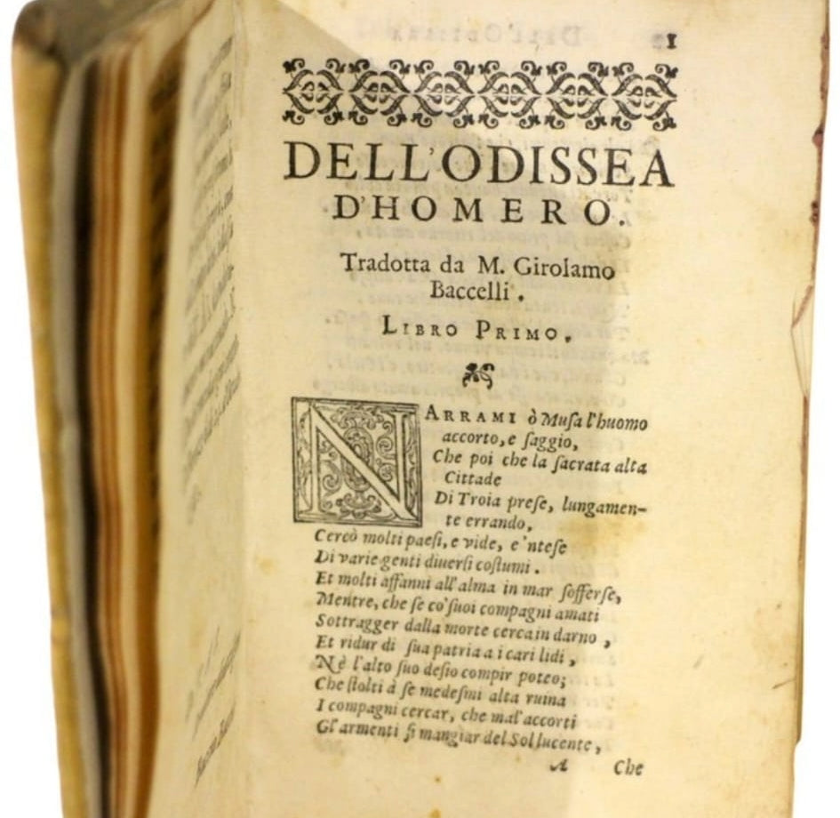 Omero - L'Odissea, Editore "Sermartelli - Firenze", 1582. Traduzione di Girolamo Baccelli